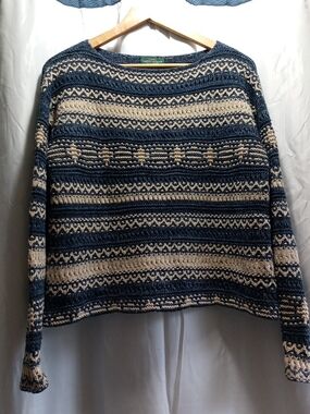 Ralph Lauren Blue & Cream Striped Crewneck Sweater
